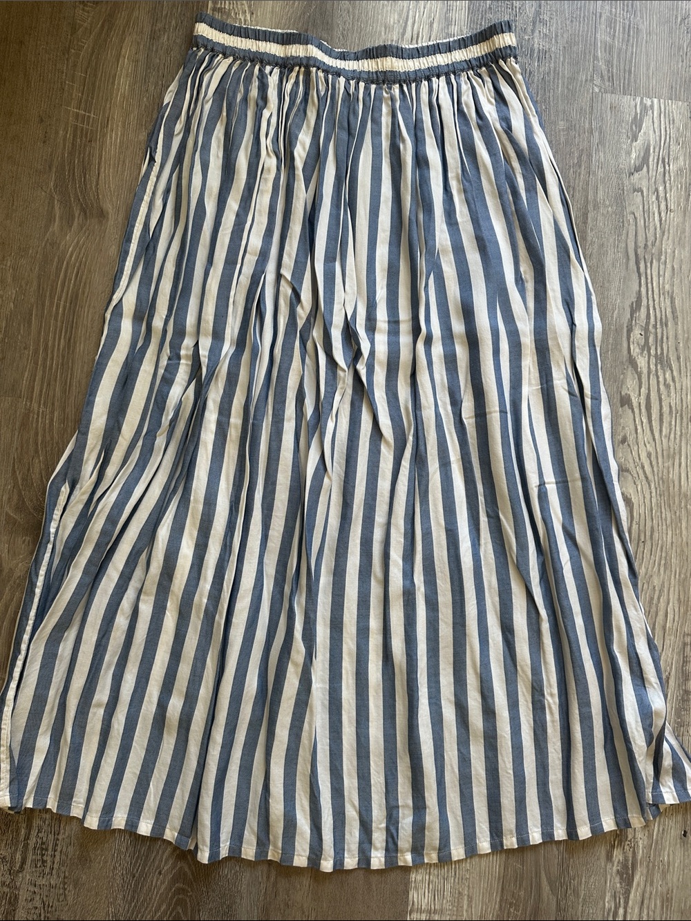 Perry Ellis Blue and White Vertical Stripe Maxi Skirt